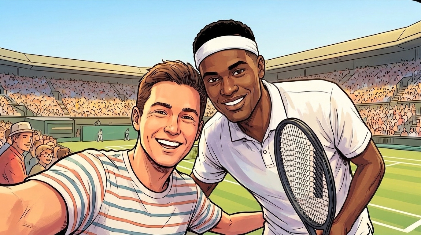 Selfie with a tennis player at a tournament, signed on screen